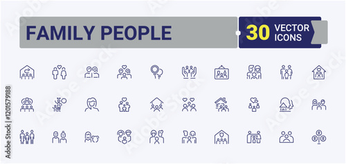 Family People Barber icons set. Featuring couple, lead, friend, worker, partner and more. Thin outline icons pack. Editable stroke. Vector illustration.