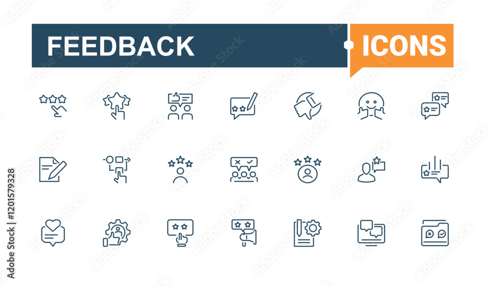 Set of Feedback line icons. Includes icons for consumer, talk, opinion, bubble, positive and more. Minimalistic icons. Editable vector stroke. Set of Feedback line icons. Includes icons for consumer, talk, opinion, bubble, positive and more. Minimalistic icons. Editable vector stroke.