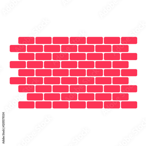 Red Brick Wall In Flat Vector Illustration Symbolizing Construction, Masonry, And Building Foundations, Isolated On White Background.