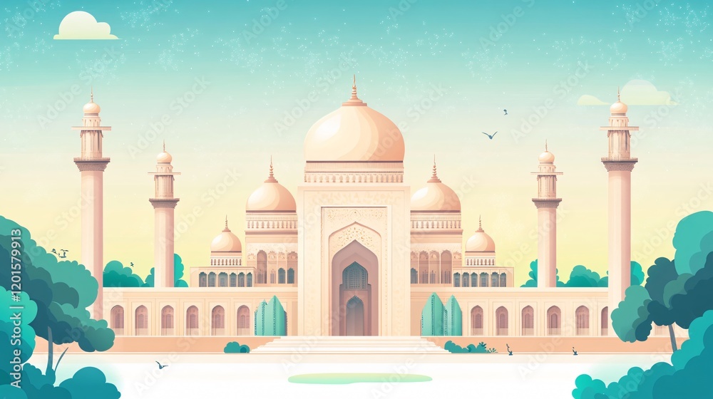 Fototapeta premium Isra and Miraj Culture Illustration Design for Wide Angle Centric Orientation