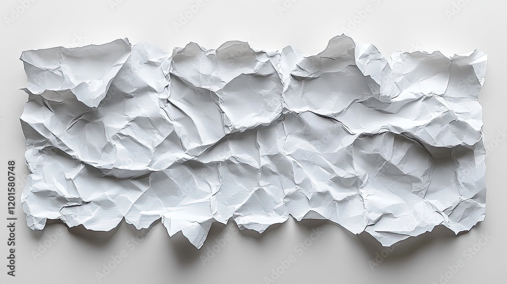 Crumpled white paper texture with intricate folds and shadows, ideal for backgrounds or design projects Crumpled white paper texture with intricate folds and shadows, ideal for backgrounds or design projects
