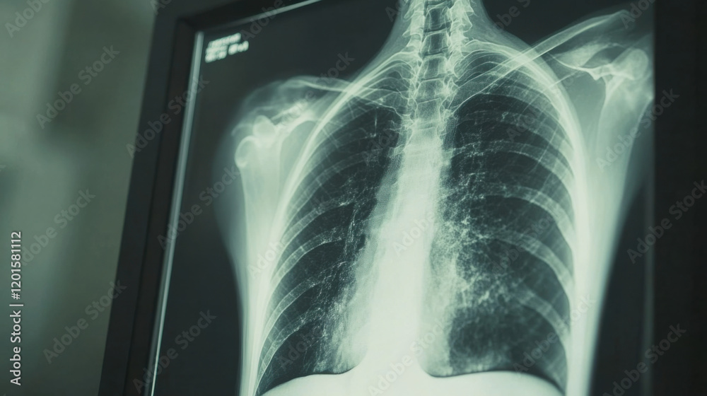 Detailed X-ray Image of Human Thoracic Cavity Highlighting Lungs, Ribs, and Spine with Clear Contrast and Intricate Details of Internal Structure Detailed X-ray Image of Human Thoracic Cavity Highlighting Lungs, Ribs, and Spine with Clear Contrast and Intricate Details of Internal Structure
