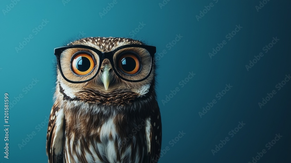 Fototapeta premium Portrait of an owl against a vibrant blue background