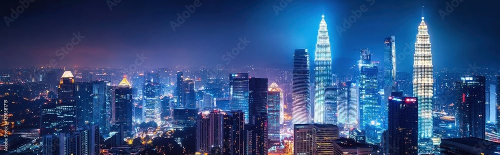 Obraz premium Vibrant nightlife skyline kuala lumpur cityscape photography urban environment aerial view modern architecture and culture