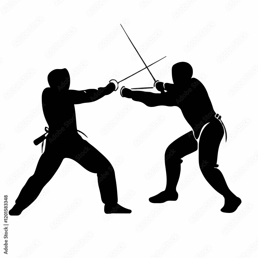 Fototapeta premium Simple Black Silhouettes of 10 Humans Performing Various Sports on a White Background