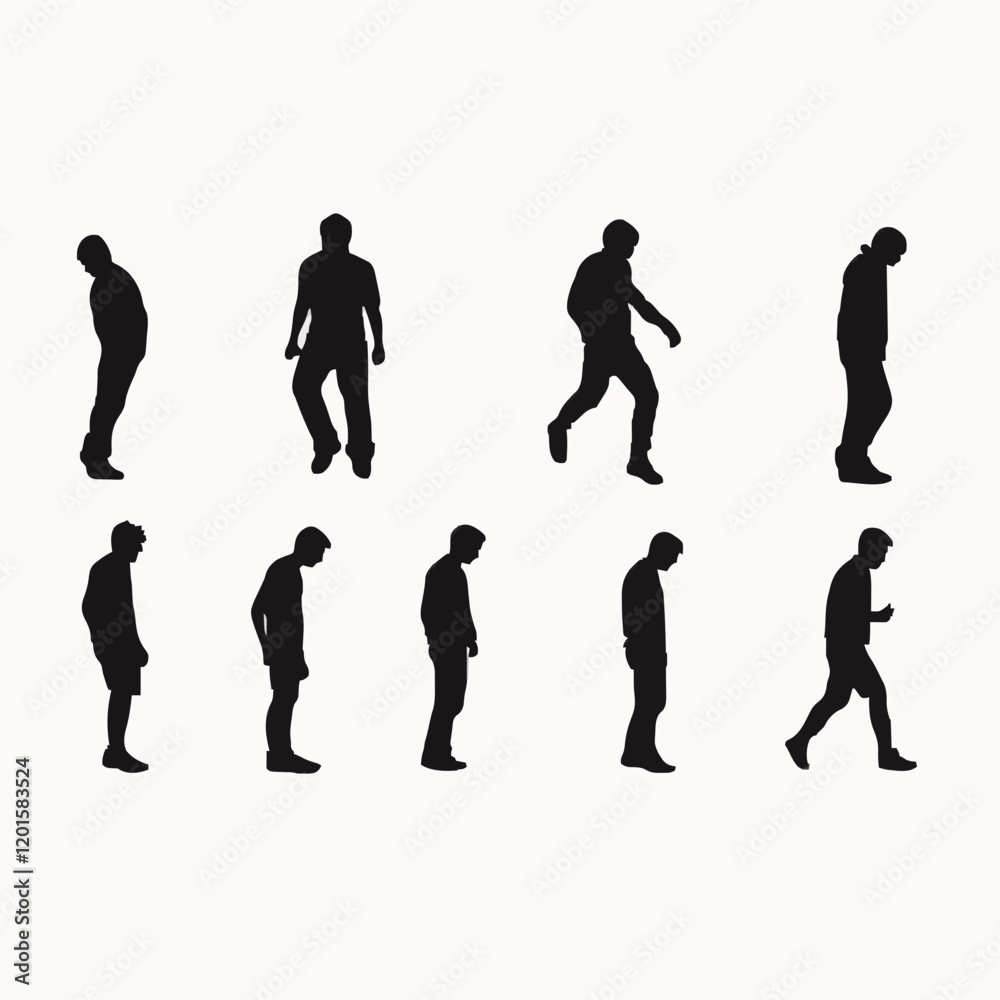 Simple Black Silhouettes of 10 Humans Performing Various Sports on a White Background Simple Black Silhouettes of 10 Humans Performing Various Sports on a White Background