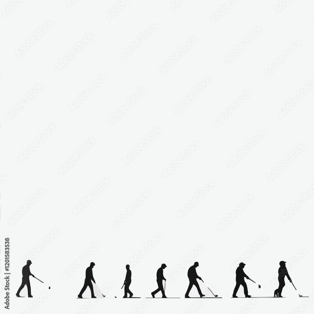 Fototapeta premium Simple Black Silhouettes of 10 Humans Performing Various Sports on a White Background