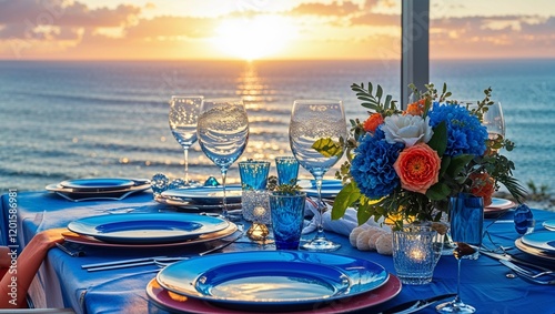 Elegant table settings for dining, whether in a restaurant or at the beach