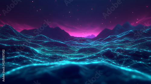 Dynamic ocean waves at twilight abstract visual art digital landscape ethereal environment serenity concept