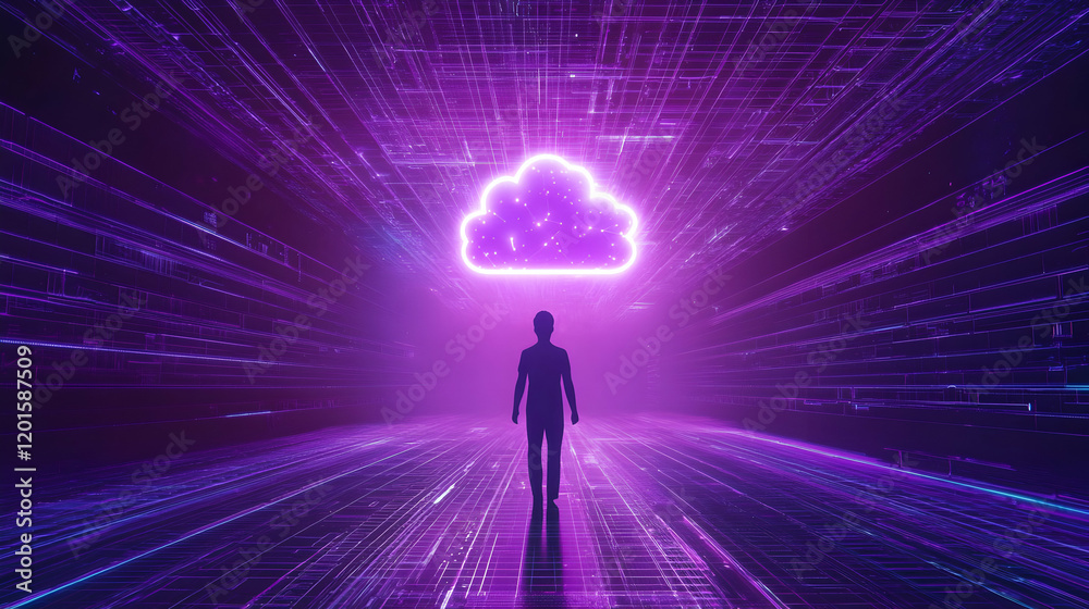 Exploring digital realms a person in a neon cloud virtual space digital art futuristic environment perspective of innovation Exploring digital realms a person in a neon cloud virtual space digital art futuristic environment perspective of innovation