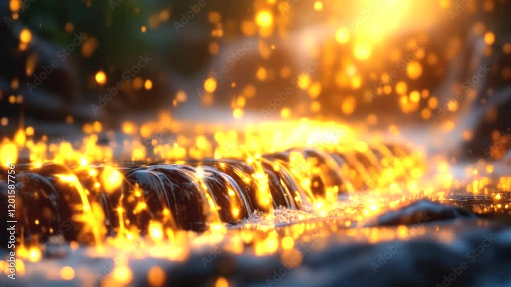 Fondo sugerente con luces brillantes y doradas cayendo sobre una superficie acuosa
