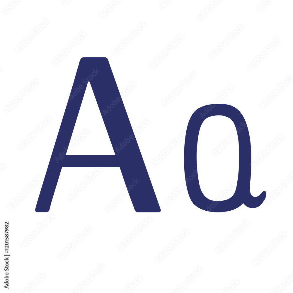English language uppercase, small letter A, isolated on white background English language uppercase, small letter A, isolated on white background
