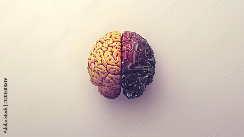 Technological integration in human cognition abstract concept digital art minimalist style close-up viewpoint Technological integration in human cognition abstract concept digital art minimalist style close-up viewpoint