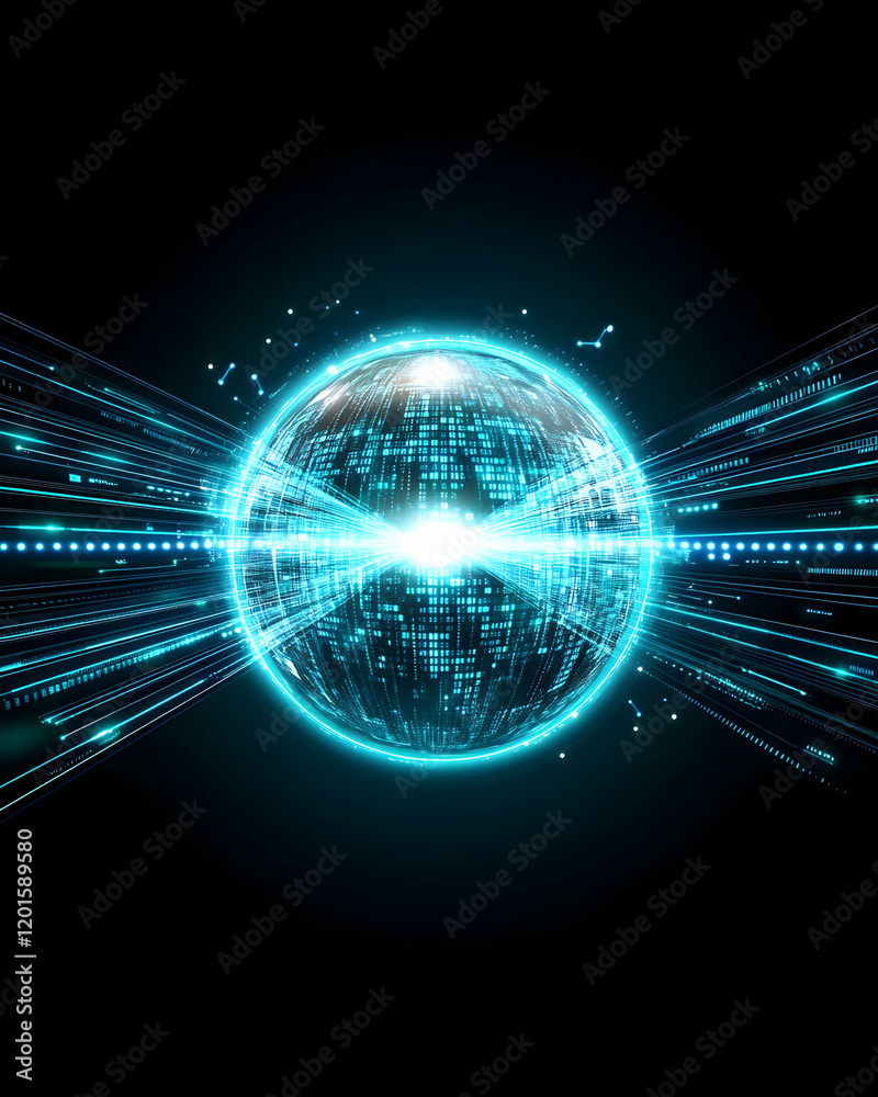 Fototapeta premium Dynamic digital sphere virtual reality graphic design cyber environment futuristic viewpoint technology concept