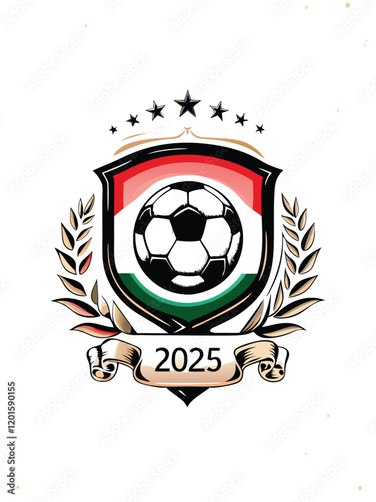 Obraz na plátně Design a modern crest featuring a soccer ball, incorporating elements that represent a specific country