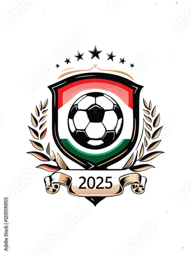 Design a modern crest featuring a soccer ball, incorporating elements that represent a specific country.