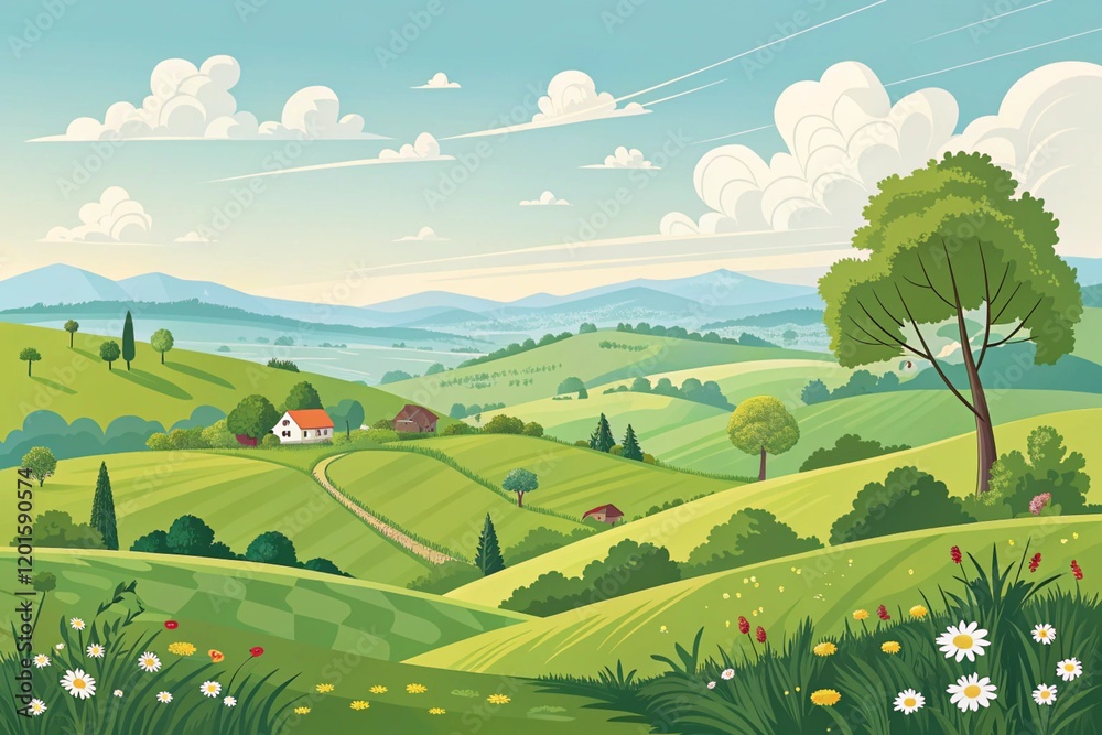 Naklejka premium Cartoon landscape background