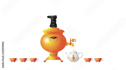 A traditional Russian samovar. Animation depicting a boiling samovar and a kettle.
 Copy space