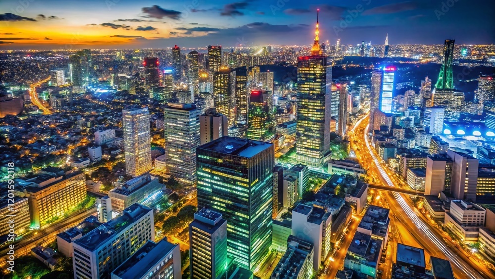 Fototapeta premium Tokyo Cityscape Panoramic View: High-Rise Building Overlook at Night