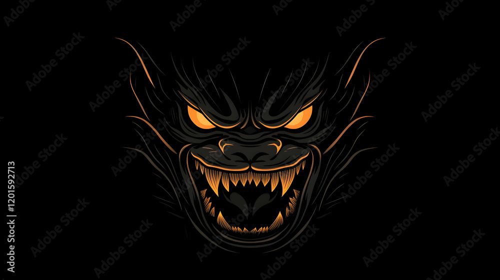 Glowing demonic beast head, dark background, Halloween, horror design Glowing demonic beast head, dark background, Halloween, horror design