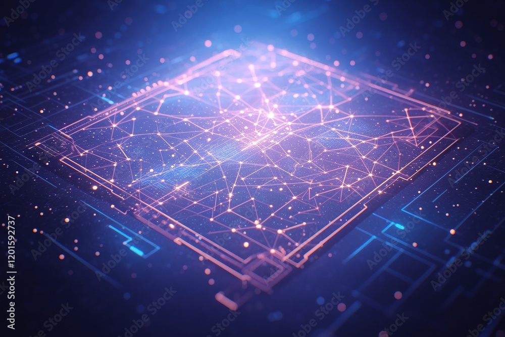 Fototapeta premium Abstract digital network data chip glowing.