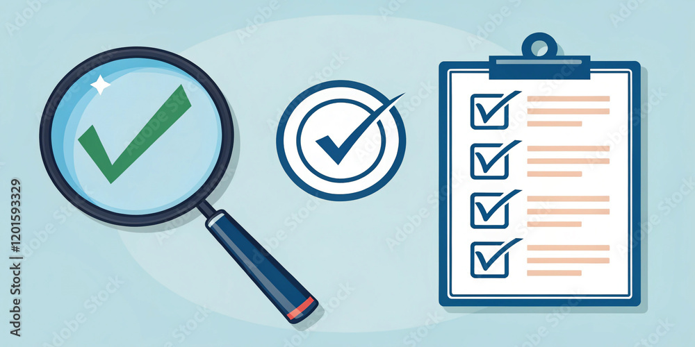 A Professional Representation of a Magnifying Glass and Check Mark Icon, Symbolizing Business Confidence and Success A Professional Representation of a Magnifying Glass and Check Mark Icon, Symbolizing Business Confidence and Success