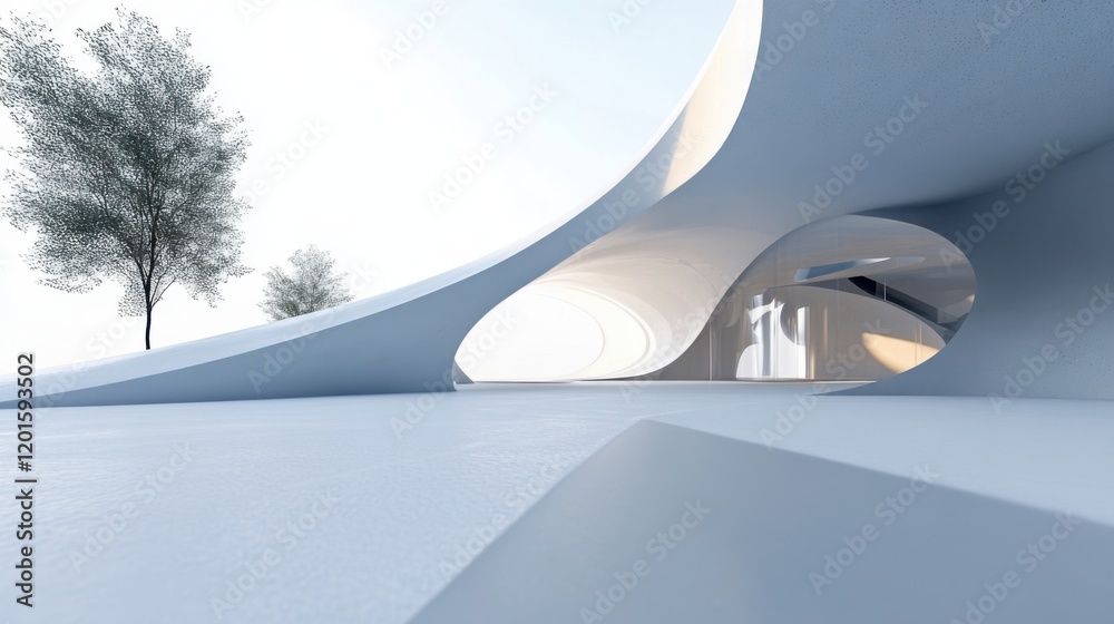 Futuristic Architectural Design Featuring Sleek Curves and Minimalist Landscape with Soft Natural Elements and Contemporary Aesthetic for Modern Spaces Futuristic Architectural Design Featuring Sleek Curves and Minimalist Landscape with Soft Natural Elements and Contemporary Aesthetic for Modern Spaces