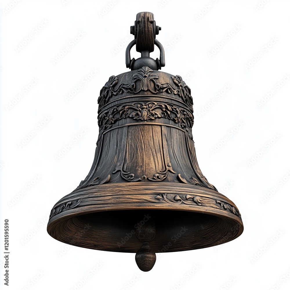 Obraz premium Liberty Bell decorative bronze bell on white background, Independence Day USA