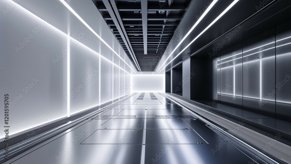 A long, empty, concrete tunnel with a distant light source, reminiscent of an underground subway station A long, empty, concrete tunnel with a distant light source, reminiscent of an underground subway station