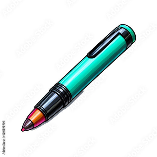 Teal Pen. A Vivid Teal Colored Pen for Drawing and Writing photo