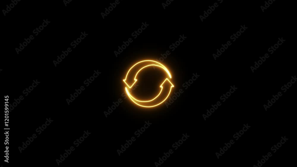 Glowing circle arrow icon refresh and reload, on black background. reload icon animation. Glowing circle arrow icon refresh and reload, on black background. reload icon animation.