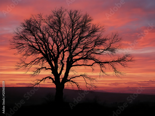 Tree in sunset at fall