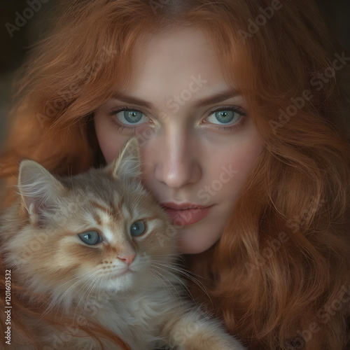 portrait of a girl with a cat