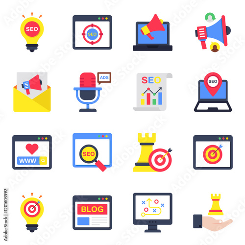 Set of Seo and Ad Flat Icons