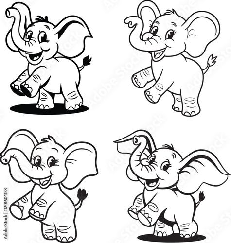 Joyful Cartoon Elephants for Kids Coloring