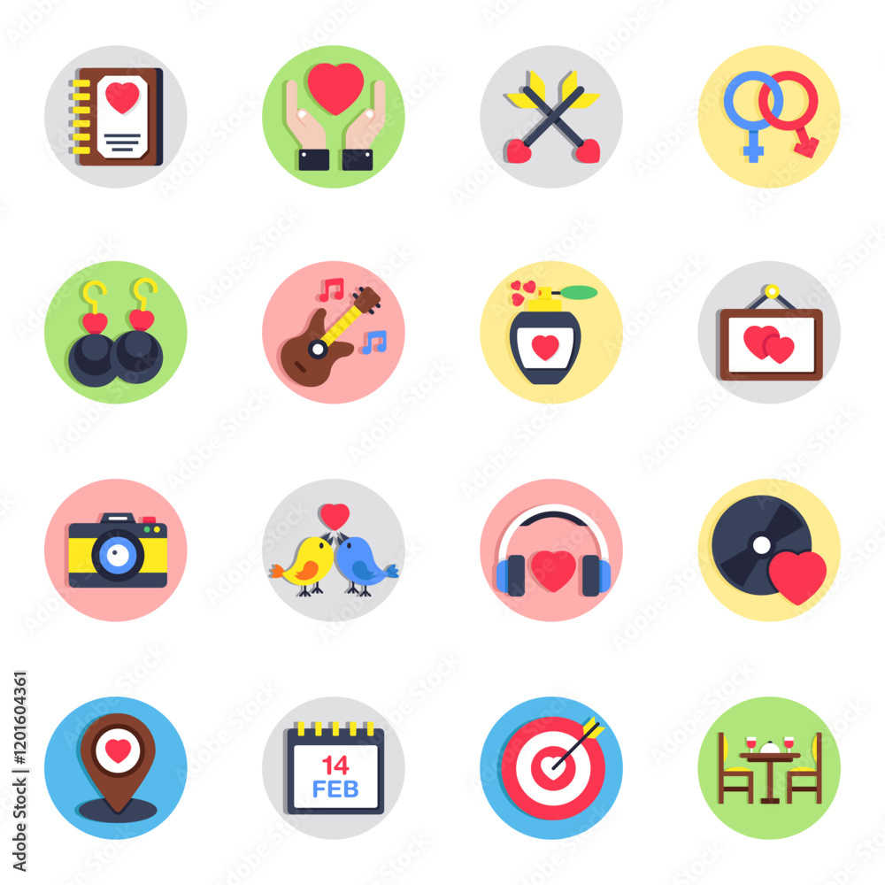 Set of Love and Affection Flat Icons Set of Love and Affection Flat Icons
