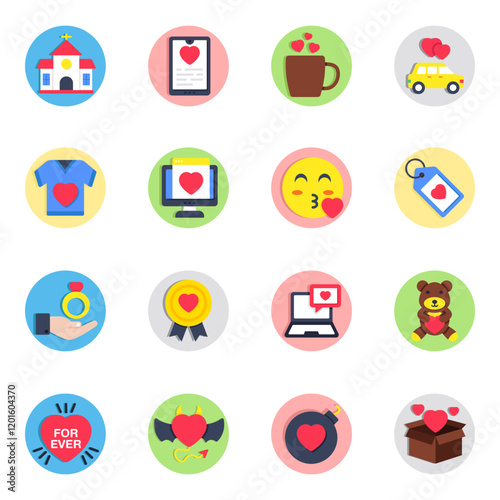 Set of Love and Wedding Flat Icons