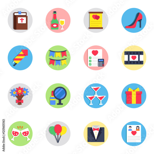 Set of Marriage Flat Icons