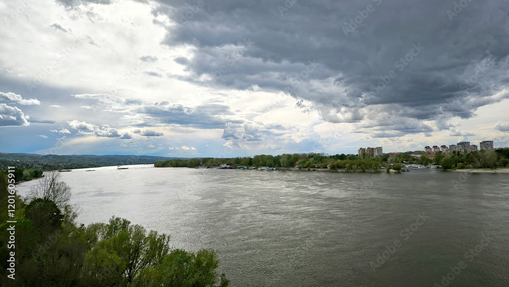 landscape by the Danube river in spring, in Novi Sad landscape by the Danube river in spring, in Novi Sad