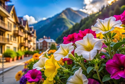 Vail Colorado Summer Petunia Flowers Macro Closeup Bokeh Lionshead Village Double Exposure