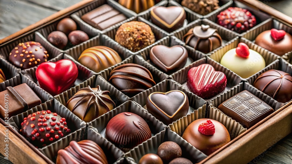 Valentine's Day Chocolate Assortment Box Overhead Shot - Sweet Treats for Lovers Valentine's Day Chocolate Assortment Box Overhead Shot - Sweet Treats for Lovers