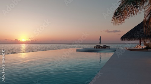 Scenic calm landscapes of the Maldives with crystal clear turquoise waters, serene ocean views and vibrant sunsets. Travel to the Maldives.