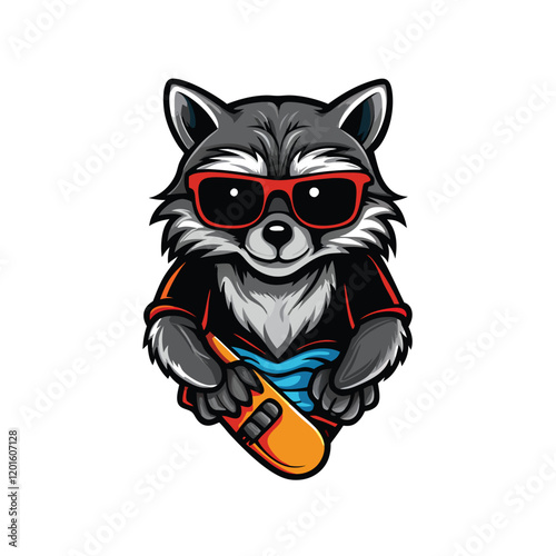 A stylish raccoon wearing cool sunglasses, sitting in a relaxed pose, with a mischievous grin.