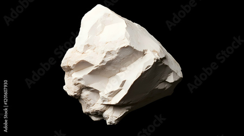 Raw Kaolin clay sample isolated on black background; ideal for geology, mineral, or cosmetic product