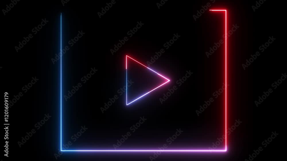 glowing neon red blue color play button animation icon video audio music play button animated on black background 