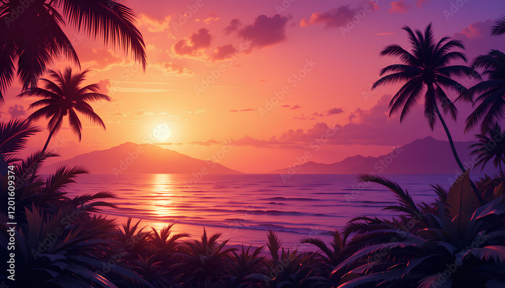 Obraz premium Tropical sunset themed background