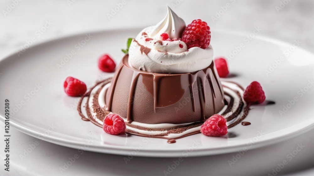 Chocolate mousse with berries on a plate Chocolate mousse with berries on a plate