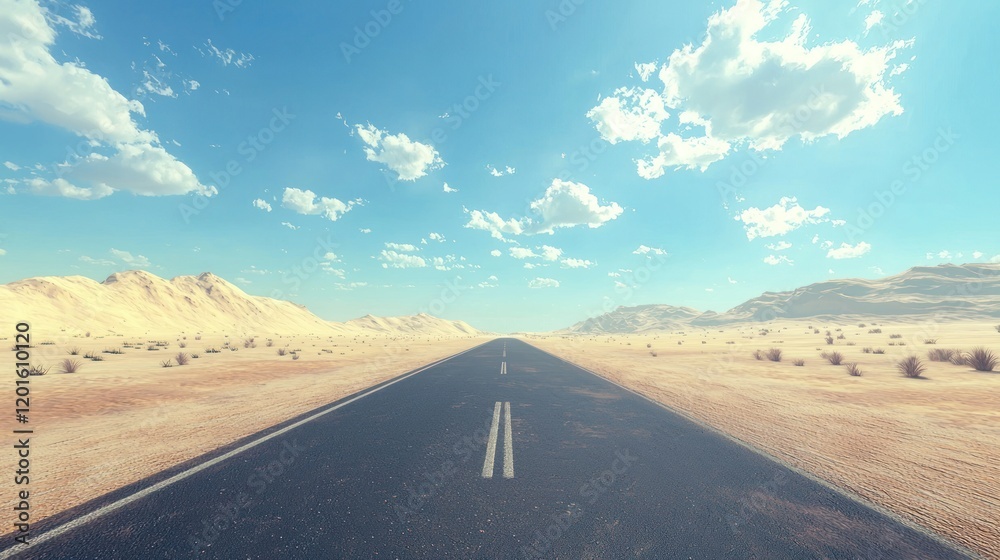 Fototapeta premium Endless Desert Highway: A Journey Under a Bright Sky