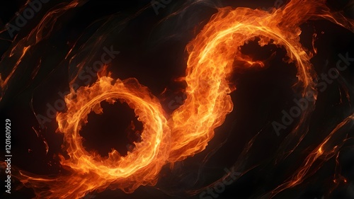 A high-resolution image of a circular blaze of fire, with bold orange and red flames radiating heat and light against a solid black canvas,Generative Ai
