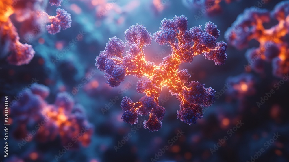 3D Illustration of Interacting Viral Particles in Color 3D Illustration of Interacting Viral Particles in Color
